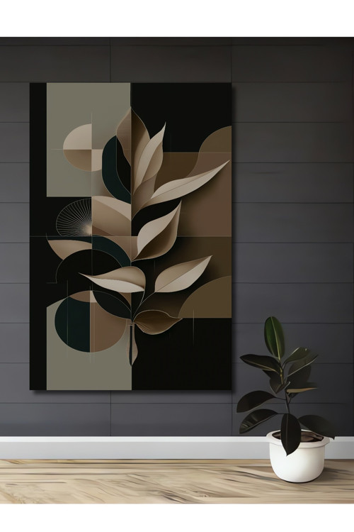 Minimalist Yapraklar Geometrik Dekoratif Ahşap Mdf Dikdörtgen Ev,İşyeri Duvar Tablo