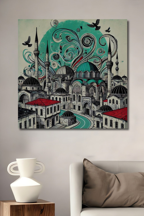 İstanbul Camii Modern Sanat Ahşap Mdf Dekoratif Dikdörtgen Ev,İşyeri Duvar Tablo