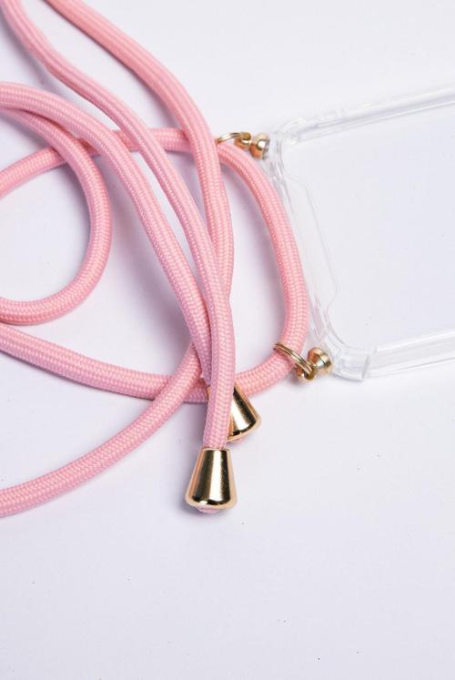 Iphone 6 Plus / 6s Plus Pembe Şeffaf Boyun Omuz Askılı Ipli Kordonlu Kılıf