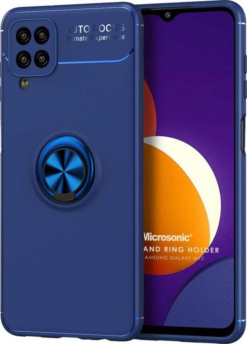 Samsung Galaxy M12 Kılıf Kickstand Ring Holder Lacivert