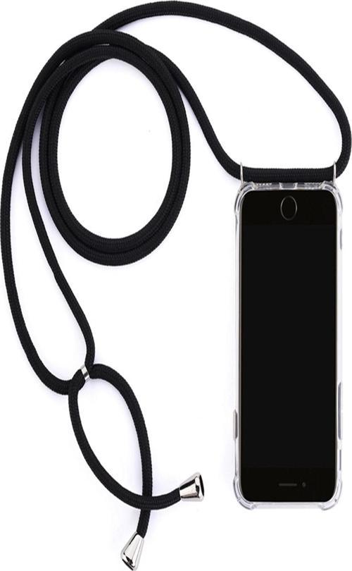 Iphone 7 Plus Siyah Şeffaf Boyun Omuz Askılı Ipli Kordonlu Kılıf