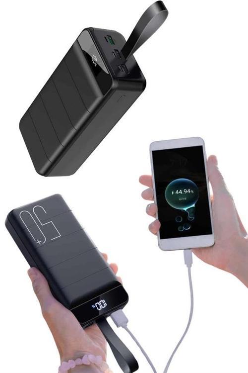 Taşınabilir Powerbank 50.000 mAh 4 Girişli Hızlı Şarj Led Göstergeli Fenerli Şarj