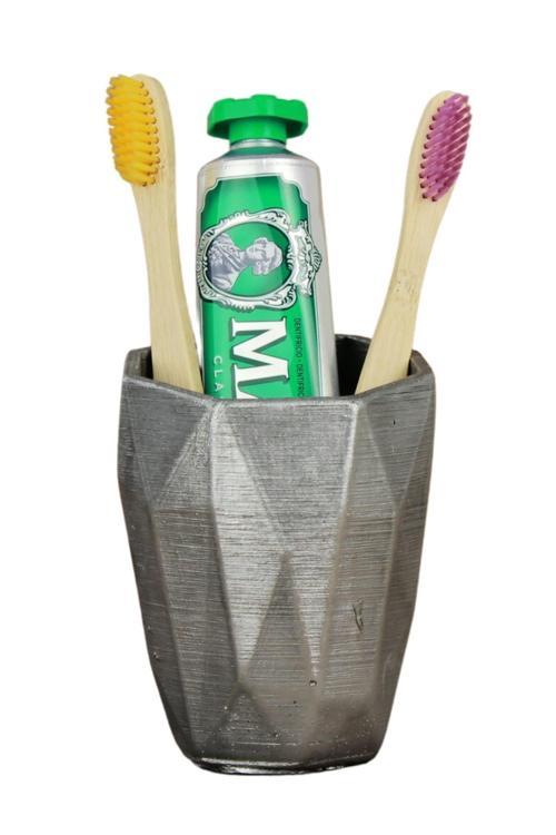 Diş Fırçalığı Tezgah Üstü Gümüş Renk Diş Fırçası Standı Uzun Poly Model