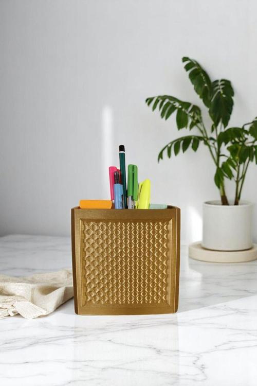 Kalemlik Masa Kalemliği Organizer Kalemlik Altın Renk Model 92