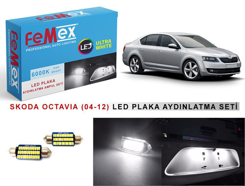 Skoda Octavia LED Plaka Aydınlatma Ampul Seti FEMEX Parlak Beyaz
