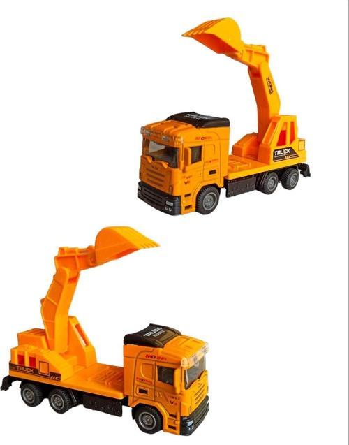 Metal İnşaat Makinesı Ekskavatör Kepçe Çek Bırak Özellikli Kamyonlu Ekskavatör 1:50 Ölçek 14Cm.