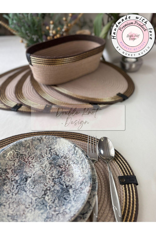 7 Parça Set Oval Gold Detaylı Tress Supla Amerikan Servis Hediyelik Yemek Masası Davet Masası