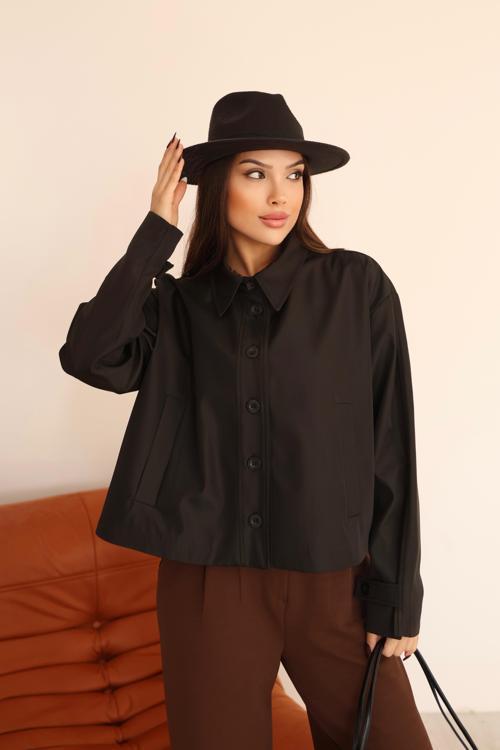 Kadın Siyah Kısa Oversize Trençkot