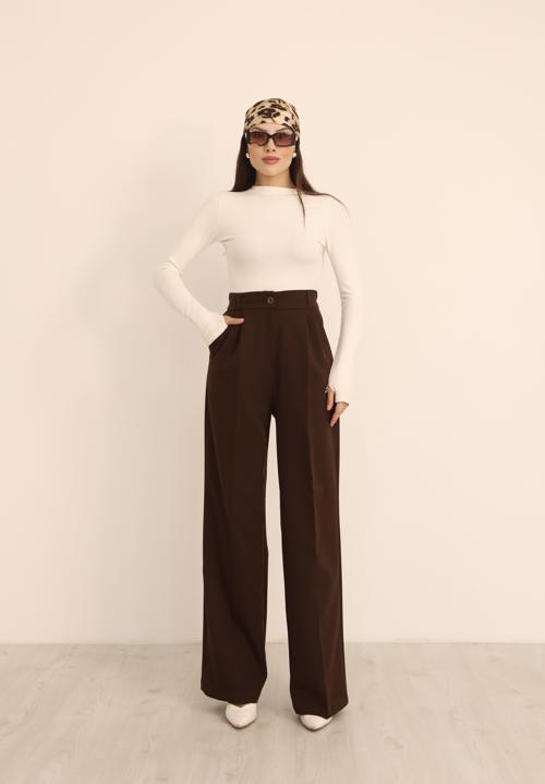 Kadın Kahverengi Arkası Lastikli Palazzo Pantolon