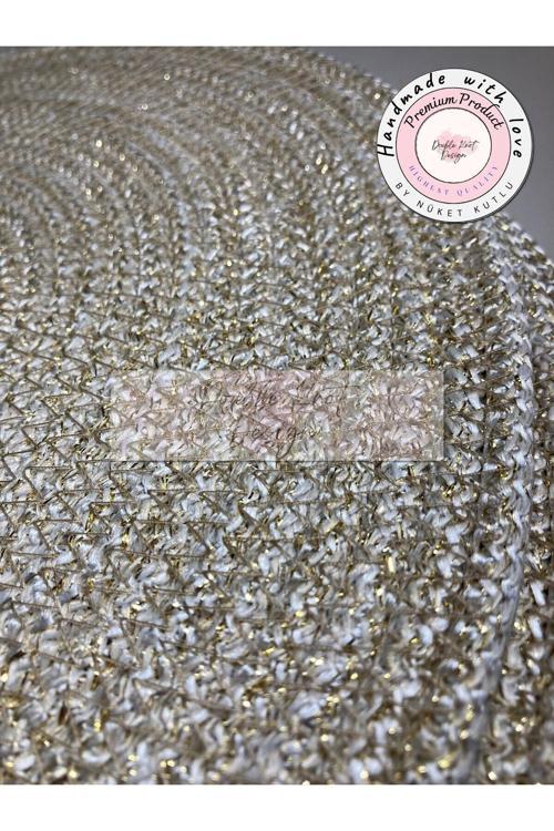 6 Adet Altın Simli Ekru Supla Amerikan Servis Hediyelik Yemek Masası Sunum Tress Anneler Günü