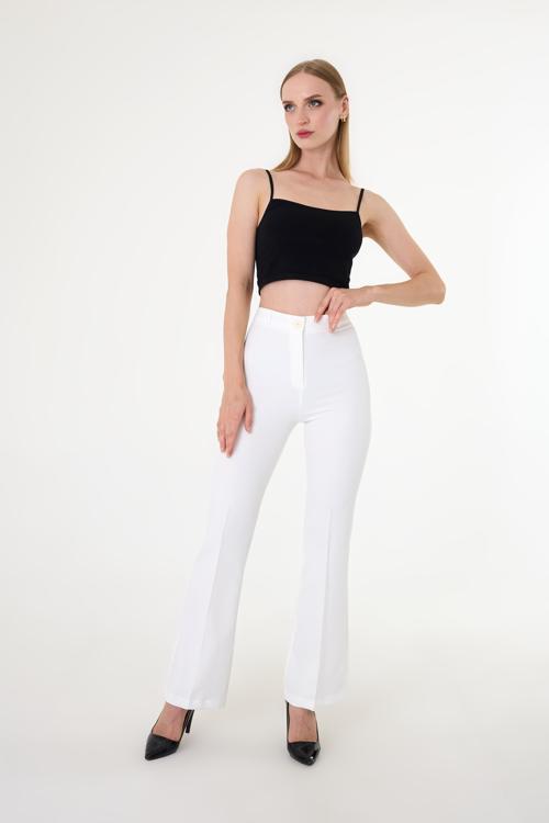 Kadın Beyaz İspanyol Paça Pantolon