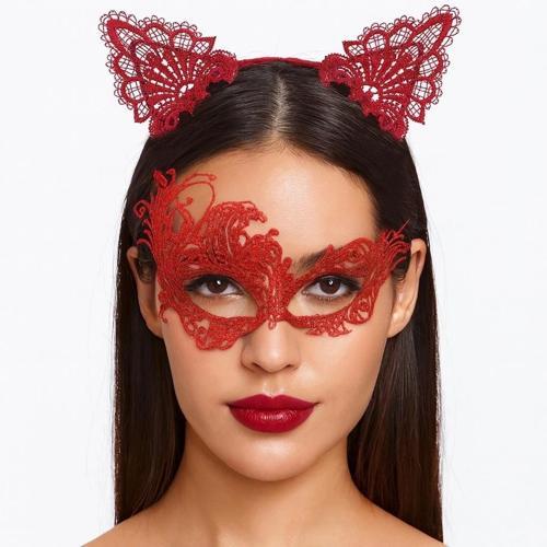 Gizemli Kırmızı Dantel Maske Ve Taç Seti 1 No - Kostüm Seti