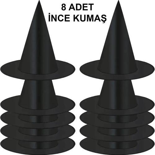 8 Adet Siyah Cadı Şapkası – Yetişkin  Çocuk Kostüm Aksesuarı
