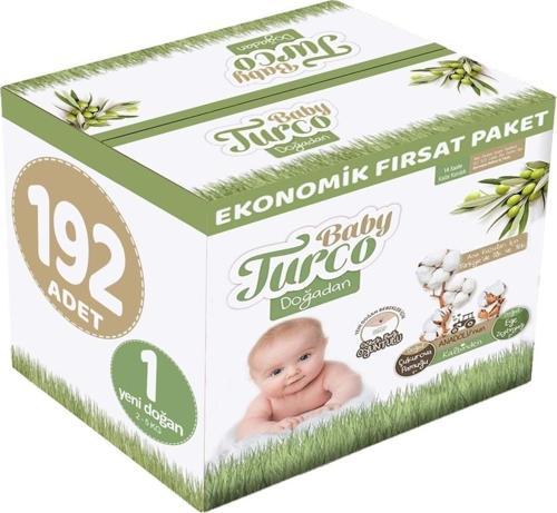 Bebek Bezi Doğadan Beden:1 (2 - 5 Kg) Yeni Doğan 192 Adet Ekonomik Fırsat Pk