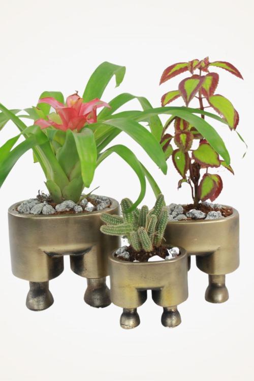 Büyük Dekoratif Saksı Altın Çiçek Saksısı 3 Adet 3 Boy Pantolon Model