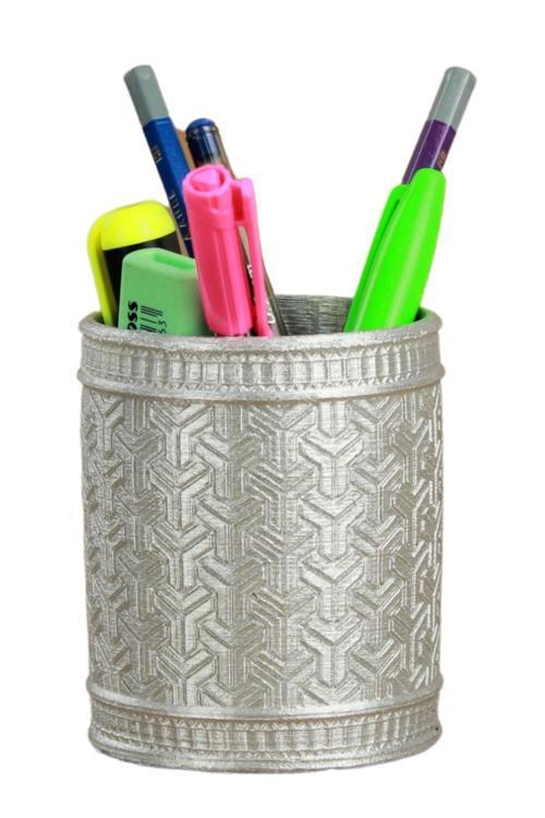 Kalemlik Gümüş Renk Masa Kalemliği Organizer Kalemlik Dönen Y Desenli Model