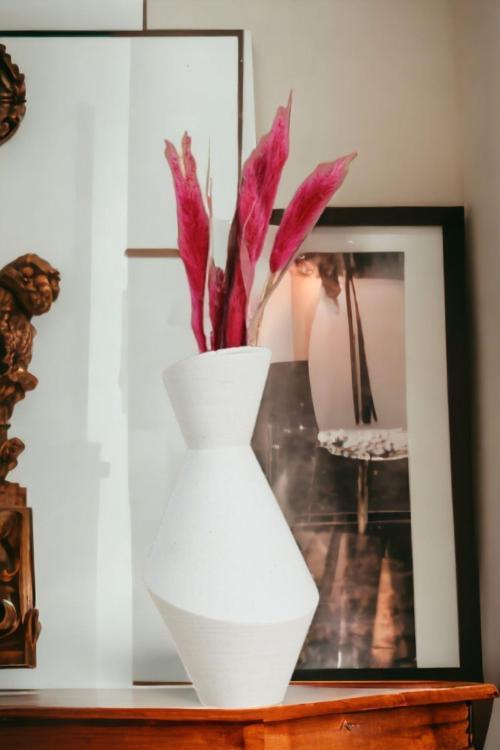 Dekoratif Vazo El Yapımı Beyaz Renk Model 2