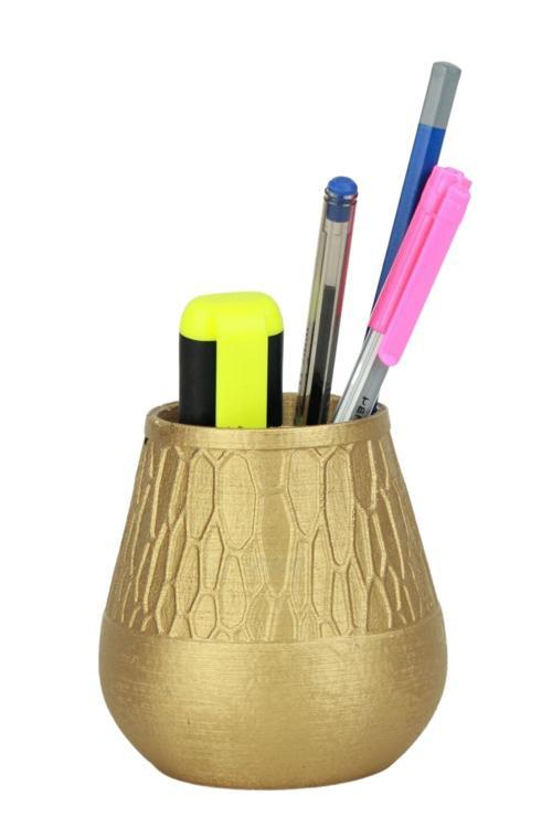 Kalemlik Altın Renk Masa Kalemliği Organizer Kalemlik Vazo Model
