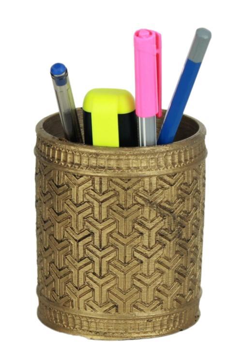 Kalemlik Altın Eskitme Renk Masa Kalemliği Organizer Kalemlik Dönen Y Desenli Model