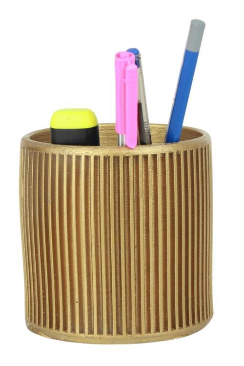 Kalemlik Altın Renk Masa Kalemliği Organizer Kalemlik Düz Çizgili Model