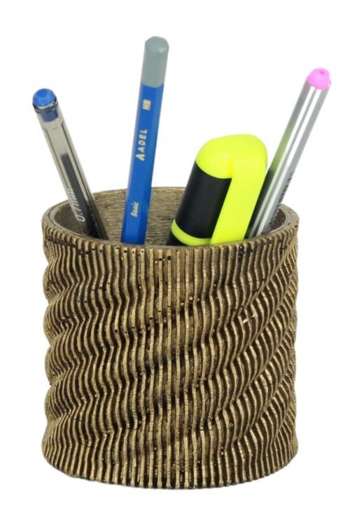 Kalemlik Altın Eskitme Renk Masa Kalemliği Organizer Kalemlik Dönen Çizgili Model