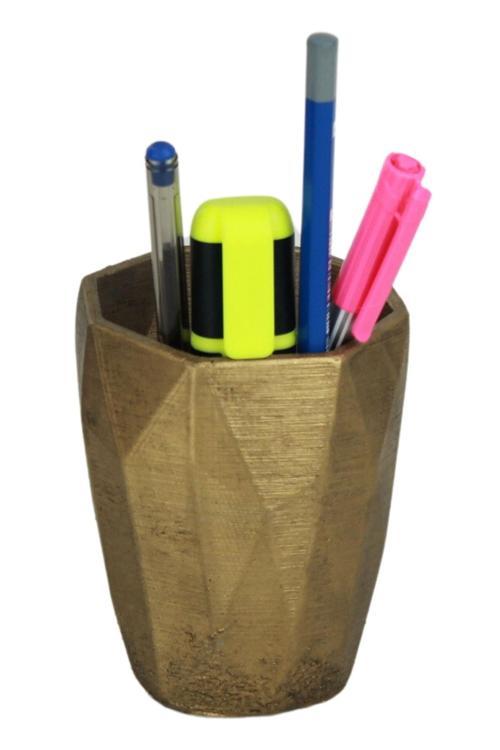 Kalemlik Altın Eskitme Renk Masa Kalemliği Organizer Kalemlik Uzun Poly Model