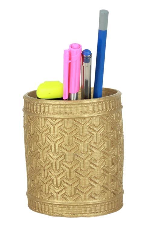 Kalemlik Altın Renk Masa Kalemliği Organizer Kalemlik Dönen Y Desenli Model