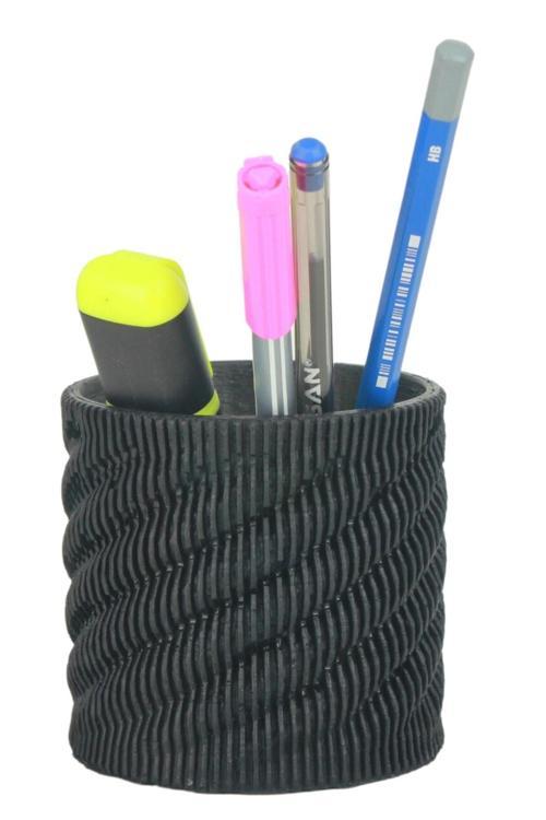 Kalemlik Siyah Renk Masa Kalemliği Organizer Kalemlik Dönen Çizgili Model