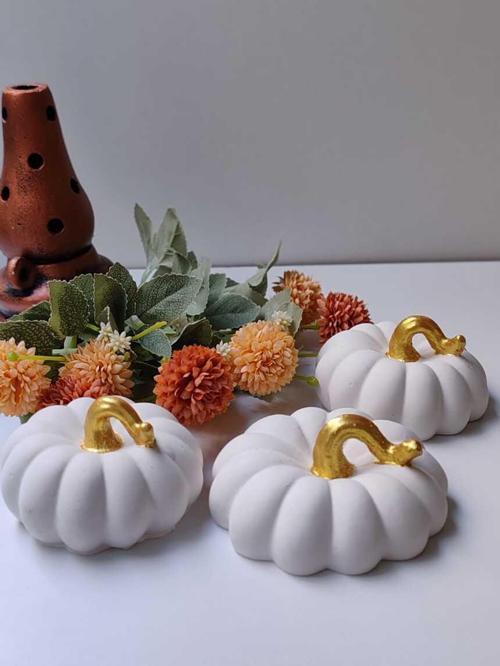 Dekoratif Balkabağı 3'lü set, Beyaz Altın Saplı El Yapımı, Ev Dekoru, Obje, Hediyelik, Öğretmenler Günü, Anneler Günü