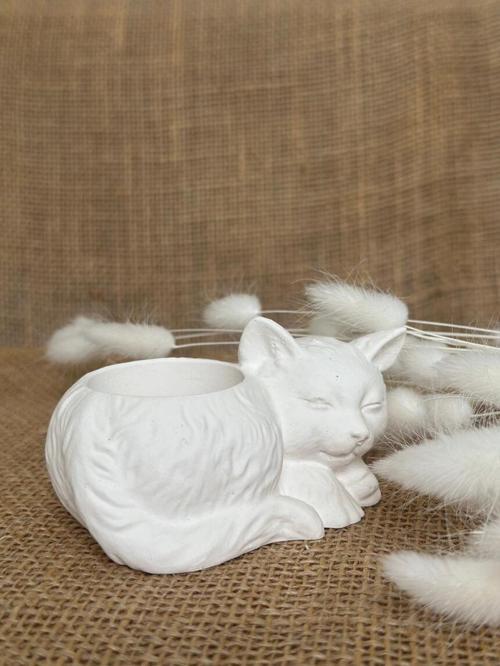 Kedi Minimalist Dekoratif Kaktüs ve Sukulent Saksısı, Beyaz Renk Yüksek Kaliteli Malzeme El Yapımı Hediyelik, Ev Dekoru, Masa Dekoru, Anneler Günü, Öğretmenler Günü