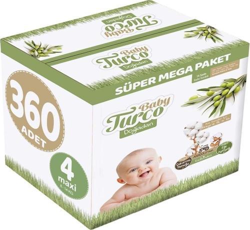 Bebek Bezi Doğadan Beden:4 (8 - 14 Kg) Maxi 360 Adet Süper Mega Pk