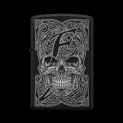 Benzinli Çakmak Kuru Kafa Figürlü E Harfli Tasarım - V55