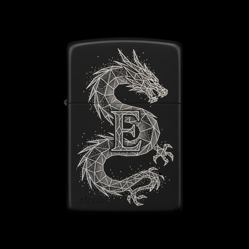 Benzinli Çakmak Ejderha Figürlü E Harfli Tasarım - V16