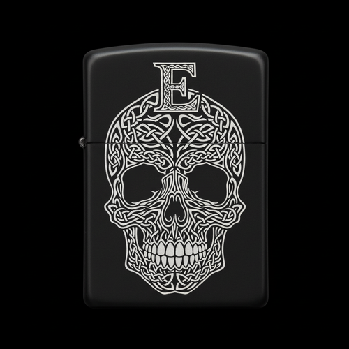 Benzinli Çakmak Kuru Kafa Figürlü E Harfli Tasarım - V57