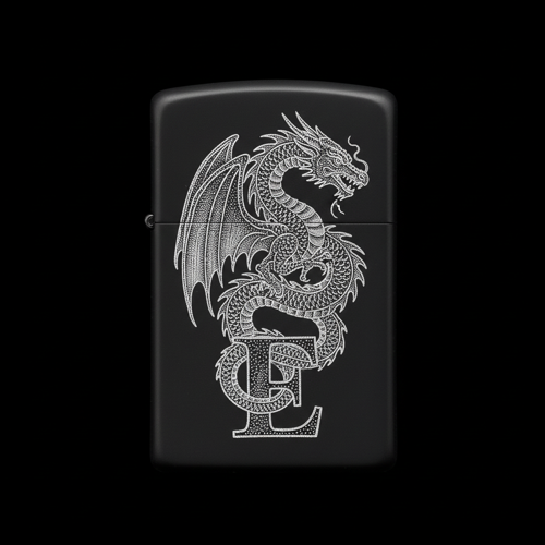 Benzinli Çakmak Ejderha Figürlü E Harfli Tasarım - V46