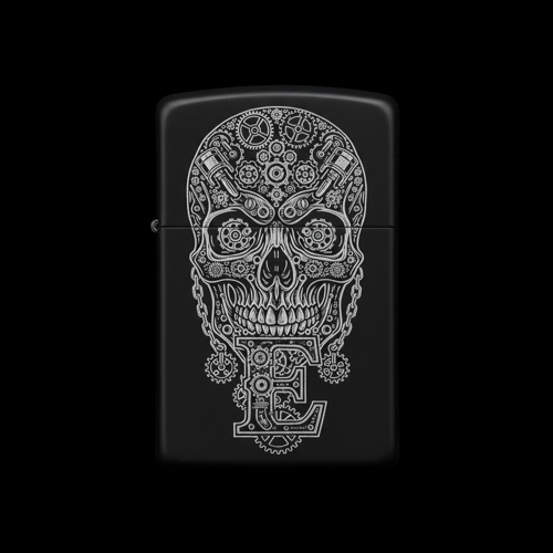 Benzinli Çakmak Kuru Kafa Figürlü E Harfli Tasarım - V66