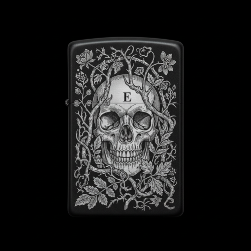 Benzinli Çakmak Kuru Kafa Figürlü E Harfli Tasarım - V3