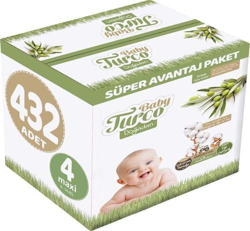 Bebek Bezi Doğadan Beden:4 (8 - 14 Kg) Maxi 432 Adet Süper Avantaj Pk