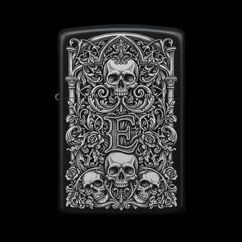 Benzinli Çakmak Kuru Kafa Figürlü E Harfli Tasarım - V88