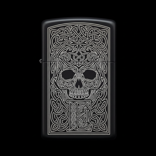 Benzinli Çakmak Kuru Kafa Figürlü E Harfli Tasarım - V96