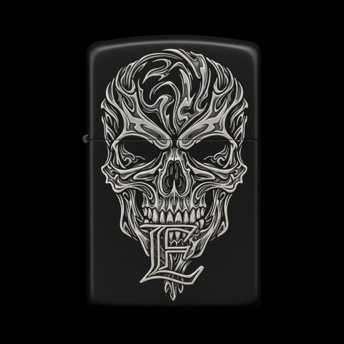 Benzinli Çakmak Kuru Kafa Figürlü E Harfli Tasarım - V97