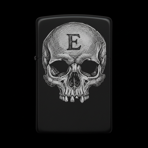 Benzinli Çakmak Kuru Kafa Figürlü E Harfli Tasarım - V11