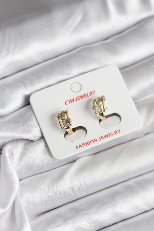 14K Gold Renk Kaplama Yarım Halka Zirkon Taşlı CM Kadın Küpe - EBJ251201W38663