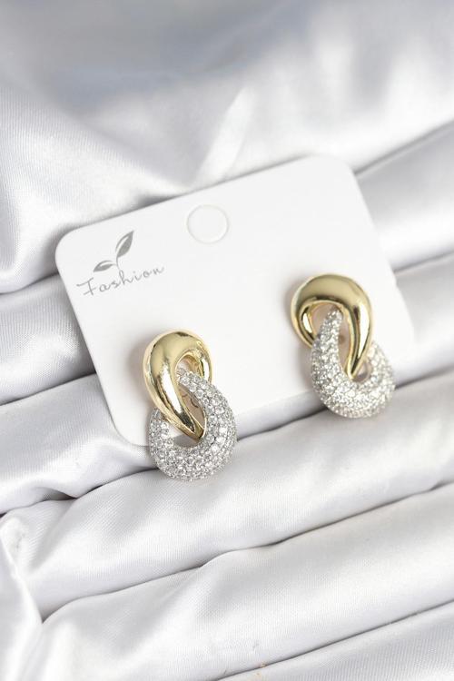 Sarmal Model Gold Gümüş Renk Pirinç Kadın Küpe - EBJ251010W38113