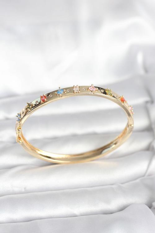 Pirinç Gold Renk Zirkon Taşlı Kelepçe Bileklik - EBJ251201W38541