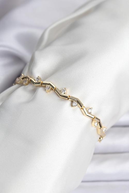 Zikzak Model Pirinç Gold Renk Bileklik - EBJ251201W38344