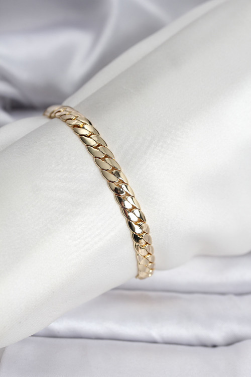 14K Gold Renk Kaplama Ezme Zincir Model Kadın Bileklik - EBJ251201W38622