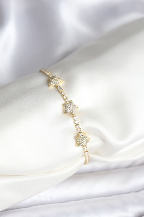 Yıldız Model Zirkon Taşlı Gold Renk Pirinç Su Yolu Kadın Bileklik - EBJ251201W38602