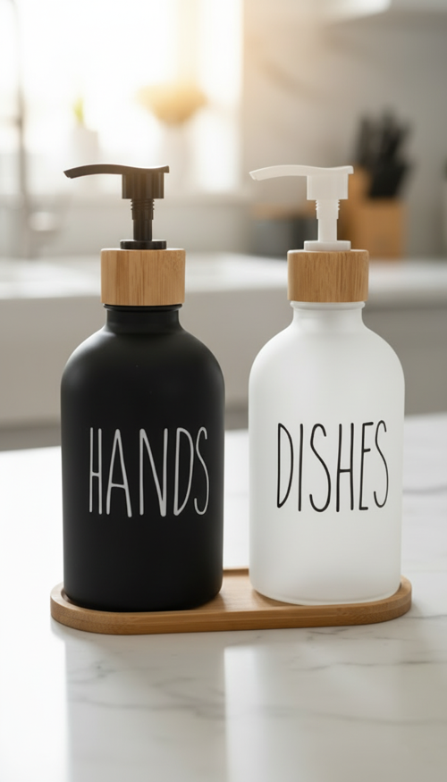 Dmr-8892 2Li Bambu Tabaklı Sıvı Cam Sabunluk