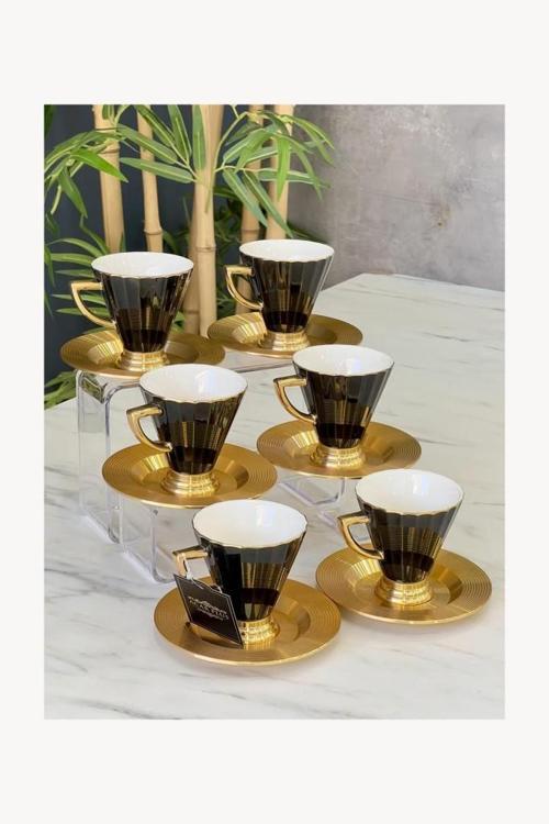 Alice Porselen 6 Lı Fincan Seti 90 ml Siyah Koh-05011